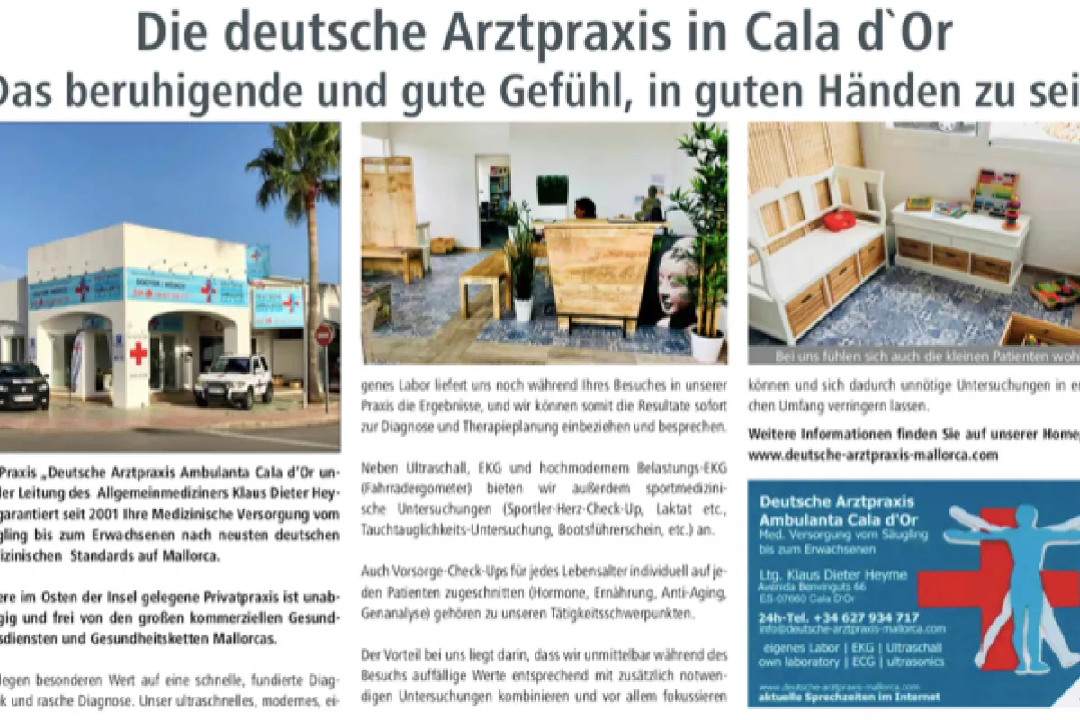 Mallorca Ärzte Cala d'Or Dusche Arztpraxis Ambulanta Anzeige